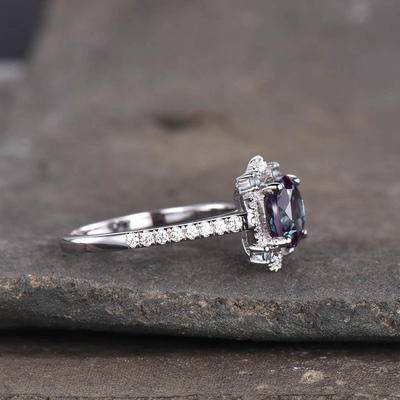 Trang sức bằng đá Alexandrite tổng hợp bằng bạc 925 Sterling, Nhẫn Alexandrite được tạo ra trong phòng thí nghiệm 8MM