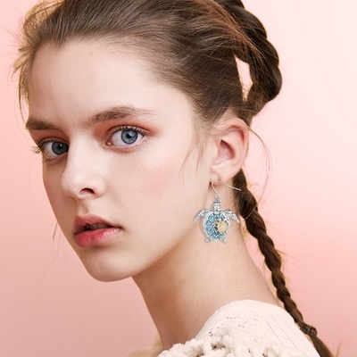 Chất Liệu Bạc Xanh Rùa Biển Mặt Dây Chuyền Trang Sức Nữ Nữ Rùa Động Vật Earings