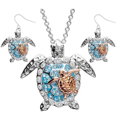 Chất Liệu Bạc Xanh Rùa Biển Mặt Dây Chuyền Trang Sức Nữ Nữ Rùa Động Vật Earings