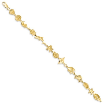 Vòng tay sinh vật biển vàng 14kt 7 inch Seashore Trang sức tinh xảo Quà tặng lý tưởng cho phụ nữ Bộ quà tặng từ trái tim