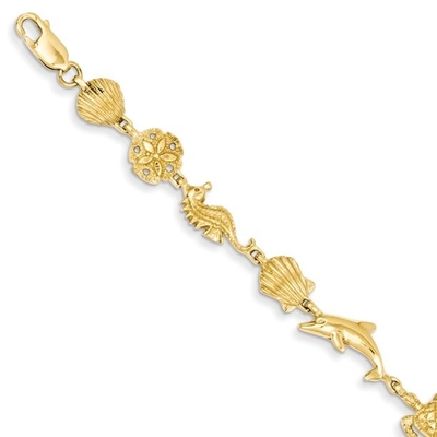 Vòng tay sinh vật biển vàng 14kt 7 inch Seashore Trang sức tinh xảo Quà tặng lý tưởng cho phụ nữ Bộ quà tặng từ trái tim