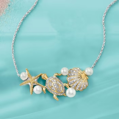 Vòng cổ mặt dây chuyền cuộc sống trên biển bằng vàng vàng 14kt dành cho phụ nữ làm quà tặng