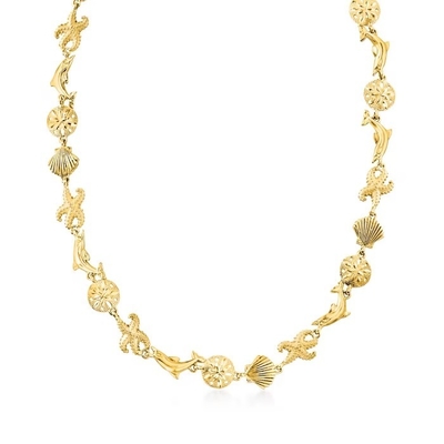 Vòng cổ mặt dây chuyền cuộc sống trên biển bằng vàng vàng 14kt dành cho phụ nữ làm quà tặng