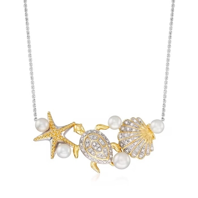 Vòng cổ sao biển thủy tinh Murano màu ngọc lam của Ý với vàng 18kt trên đồng bảng Anh