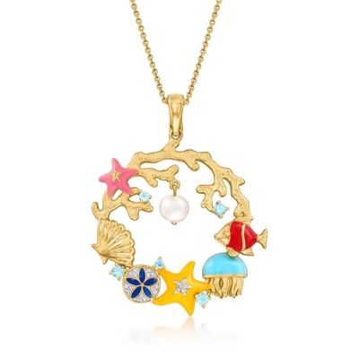 Vòng cổ sao biển thủy tinh Murano màu ngọc lam của Ý với vàng 18kt trên đồng bảng Anh