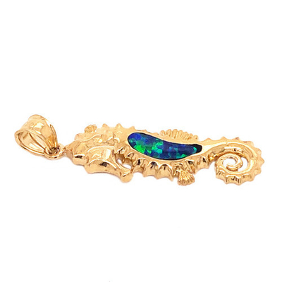 Vòng cổ mặt dây chuyền cá ngựa màu vàng vàng xanh Sapphire, trang sức biển phong cách đại dương