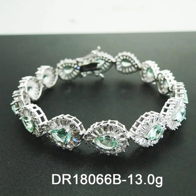 Trang Sức CZ Bạc 925 Hình Trái Lê Cắt Spinel Xanh Giọt Nước Bóng Vòng Tay