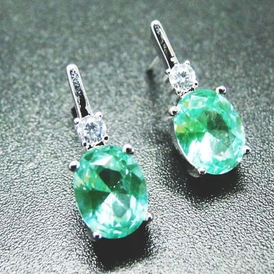 Bông Tai Nữ Bông Tai Mạ Vàng 14K Hình Bầu Dục Cắt Topaz CZ Nữ Đá Quý Tự Nhiên Bông Tai Đinh