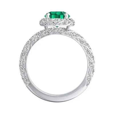 Trang sức Halo Nhẫn cưới cắt tròn Phòng thí nghiệm đã tạo ra nhẫn đính hôn bằng ngọc lục bảo xanh
