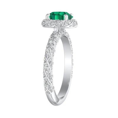 Trang sức Halo Nhẫn cưới cắt tròn Phòng thí nghiệm đã tạo ra nhẫn đính hôn bằng ngọc lục bảo xanh