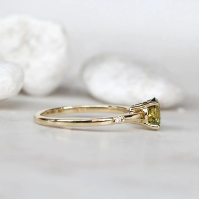 Tinh Tế Bèo Nữ Trang Sức CZ Điểm Nhấn Tròn Xanh Sapphire S925 Mạ Vàng Đính Hôn Hứa Nhẫn