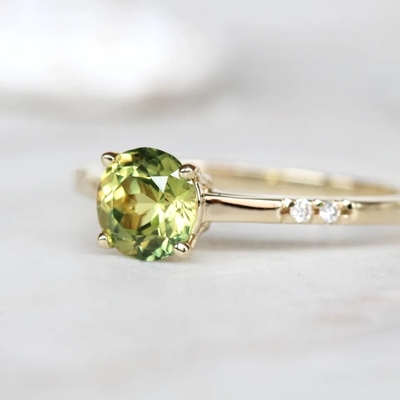 Tinh Tế Bèo Nữ Trang Sức CZ Điểm Nhấn Tròn Xanh Sapphire S925 Mạ Vàng Đính Hôn Hứa Nhẫn