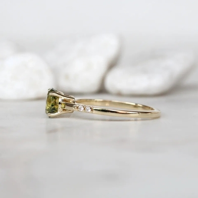 Tinh Tế Bèo Nữ Trang Sức CZ Điểm Nhấn Tròn Xanh Sapphire S925 Mạ Vàng Đính Hôn Hứa Nhẫn
