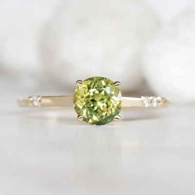 Tinh Tế Bèo Nữ Trang Sức CZ Điểm Nhấn Tròn Xanh Sapphire S925 Mạ Vàng Đính Hôn Hứa Nhẫn