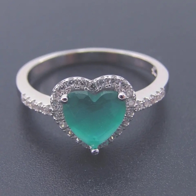 Bán Bạc 925 Hình Trái Tim Xanh Đính Đá Zircon Bộ Trang Sức Thời Trang Nữ Tặng