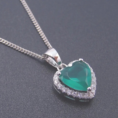 Bán Bạc 925 Hình Trái Tim Xanh Đính Đá Zircon Bộ Trang Sức Thời Trang Nữ Tặng