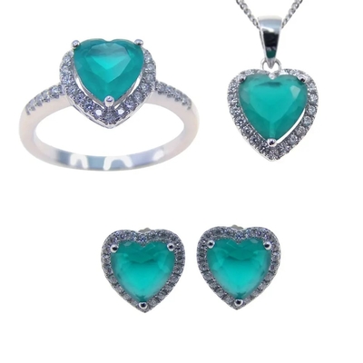 Bán Bạc 925 Hình Trái Tim Xanh Đính Đá Zircon Bộ Trang Sức Thời Trang Nữ Tặng