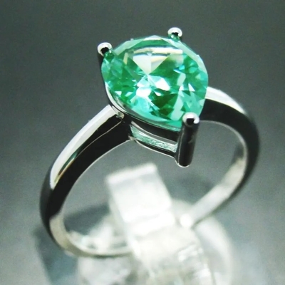Sterling Silver Green Spinel Ring Hình quả lê thời trang Solitaire Wedding Engagement Ring
