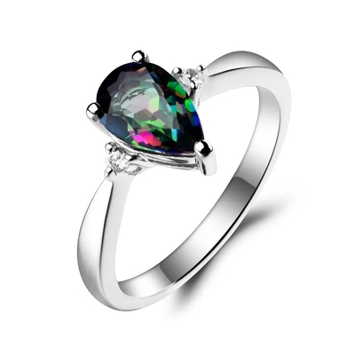 Mới Bạc 925 CZ Rainbow Mystic Topaz Mystic Topaz Birthstone Tháng Nhẫn Đính Hôn