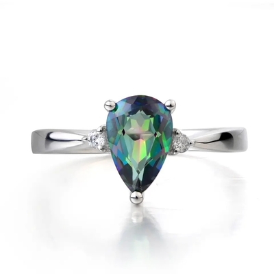 Mới Bạc 925 CZ Rainbow Mystic Topaz Mystic Topaz Birthstone Tháng Nhẫn Đính Hôn