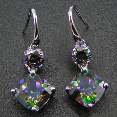 Mới Bạc 925 CZ Rainbow Mystic Topaz Mystic Topaz Birthstone Tháng Nhẫn Đính Hôn