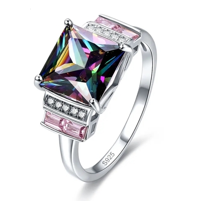 Bán buôn trang sức bạc 925 hình vuông Mystic Topaz Silver Ring
