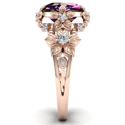 Mạ Vàng 14K Bạc Vintage Nghệ Thuật Cắt Tròn Huyền Bí Topaz Trắng Đá Quý Nhẫn Đính Hôn