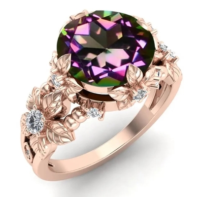 Mạ Vàng 14K Bạc Vintage Nghệ Thuật Cắt Tròn Huyền Bí Topaz Trắng Đá Quý Nhẫn Đính Hôn