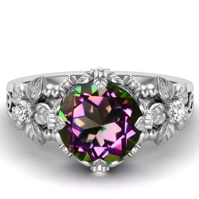 Mạ Vàng 14K Bạc Vintage Nghệ Thuật Cắt Tròn Huyền Bí Topaz Trắng Đá Quý Nhẫn Đính Hôn