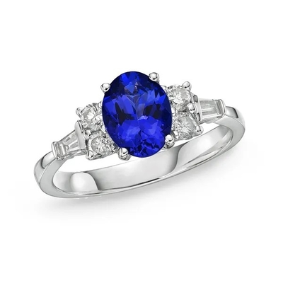 Chất Liệu Bạc 925 Bán Buôn Tanzanite Nhẫn Hình Bầu Dục Cắt Đá Xanh Tanzanite Cưới Nhẫn Đính Hôn