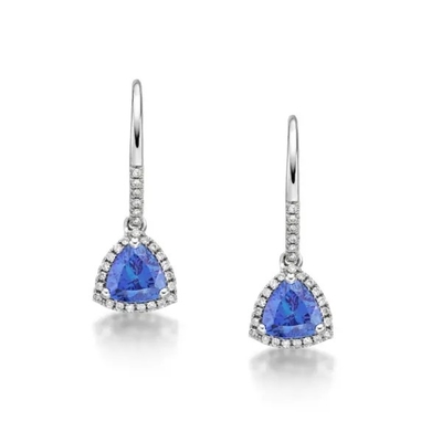 Trang sức cưới, Bông tai dài màu xanh đá Tanzanite Bạc 925 Mạ Rhodium