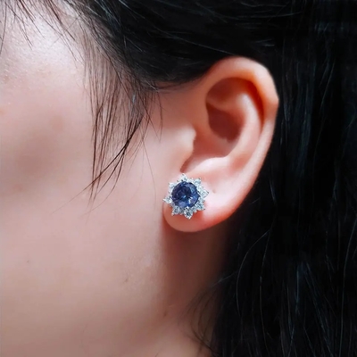 Chắc Chắn Bạc 925 Tạo Ra Tanzanite CZ Giáng Sinh Trang Sức Bông Tai Đinh Cho Nữ