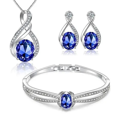 Nhẫn Bạc 925 Mặt Dây Chuyền Bông Tai Hào Quang Hình Bầu Dục Bộ Trang Sức Tanzanite