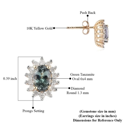 Trang Sức Vàng 14K CZ Hào Quang Hình Bầu Dục Cắt Cao Cấp Xanh Tanzanite Bông Tai Nữ Bông Tai Cổ Điển