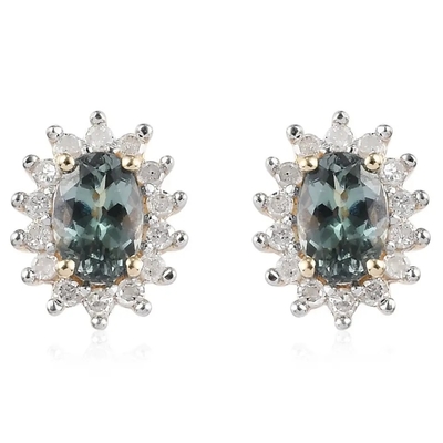 Trang Sức Vàng 14K CZ Hào Quang Hình Bầu Dục Cắt Cao Cấp Xanh Tanzanite Bông Tai Nữ Bông Tai Cổ Điển