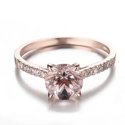 Bán Buôn Nhà Máy Trang Sức Bạc 925 Hoa Hồng Vàng Morganite Vòng Tròn Cắt Hồng Morganite Nhẫn Đính Hôn