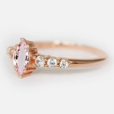 Bán Buôn Nhà Máy Trang Sức Bạc 925 Hoa Hồng Vàng Morganite Vòng Tròn Cắt Hồng Morganite Nhẫn Đính Hôn