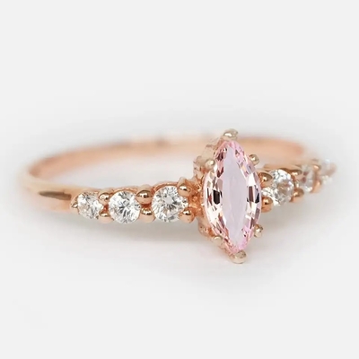 Bán Buôn Nhà Máy Trang Sức Bạc 925 Hoa Hồng Vàng Morganite Vòng Tròn Cắt Hồng Morganite Nhẫn Đính Hôn