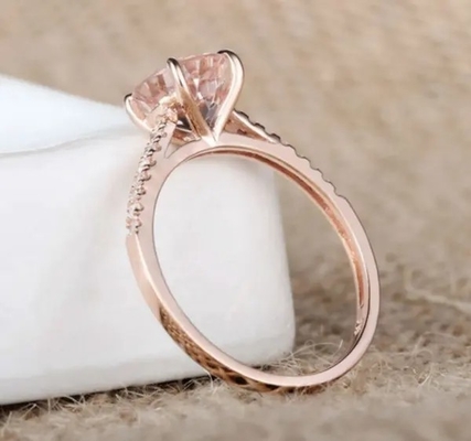 Bán Buôn Nhà Máy Trang Sức Bạc 925 Hoa Hồng Vàng Morganite Vòng Tròn Cắt Hồng Morganite Nhẫn Đính Hôn