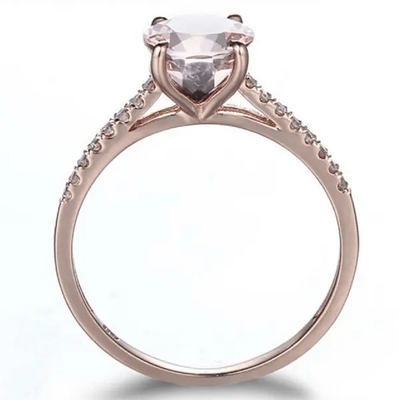 Bán Buôn Nhà Máy Trang Sức Bạc 925 Hoa Hồng Vàng Morganite Vòng Tròn Cắt Hồng Morganite Nhẫn Đính Hôn