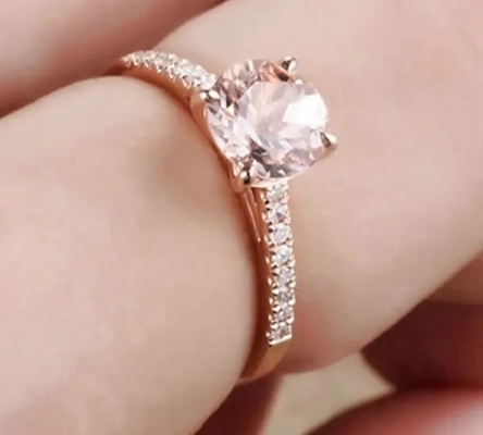 Bán Buôn Nhà Máy Trang Sức Bạc 925 Hoa Hồng Vàng Morganite Vòng Tròn Cắt Hồng Morganite Nhẫn Đính Hôn