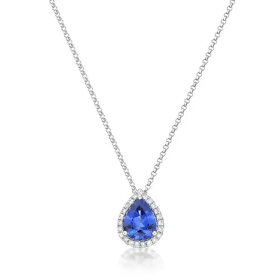 Vòng cổ mặt dây chuyền Garnet hình trái tim bằng vàng trắng 14K, vòng cổ chuỗi Petite Sapphire