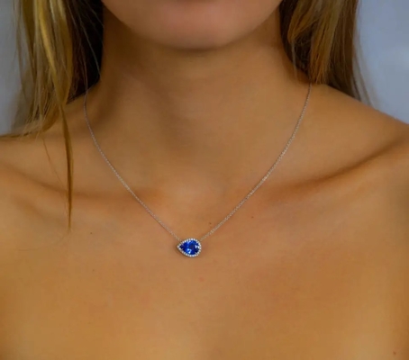 Vòng cổ CZ Sapphire sang trọng bằng bạc 925 Thiết kế đơn giản Thích hợp làm quà tặng cho phụ nữ