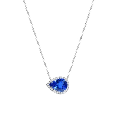Vòng cổ mặt dây chuyền Garnet hình trái tim bằng vàng trắng 14K, vòng cổ chuỗi Petite Sapphire
