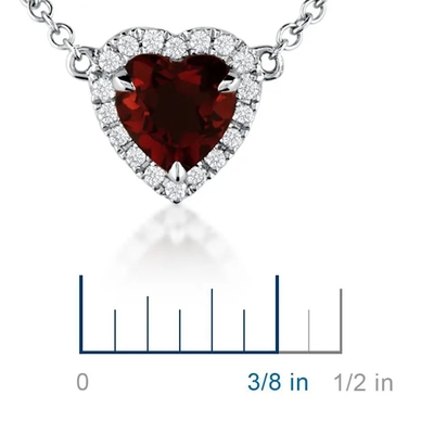 Vòng cổ mặt dây chuyền Garnet hình trái tim bằng vàng trắng 14K, vòng cổ chuỗi Petite Sapphire