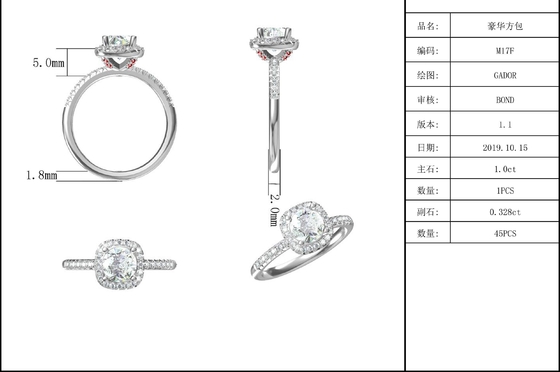 Cắt vuông Phụ nữ cô dâu Moissanite Square Diamond Gold với Nhẫn cưới lãng mạn bằng bạc
