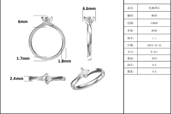 Trang sức vàng 9K Thiết kế tối giản Nhẫn bạc Moissanite 925