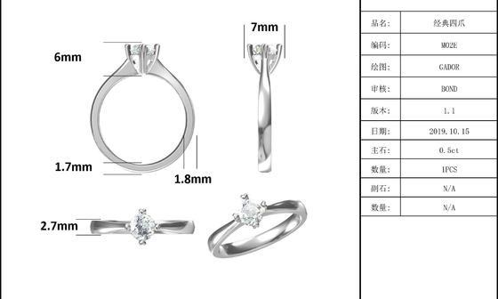 9K với trang sức Moissanite khảm bạc Nhẫn nữ tối giản