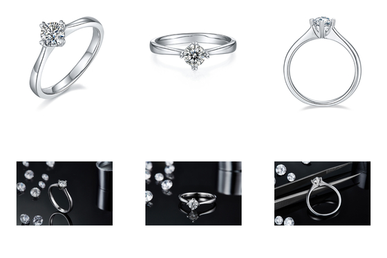 9K với trang sức Moissanite khảm bạc Nhẫn nữ tối giản