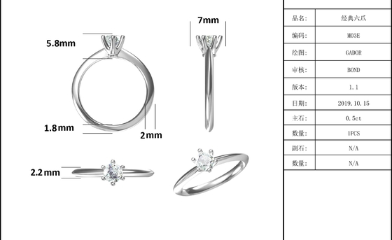 9K với Nhẫn bạc cắt Trang sức cưới tối giản kim cương Moissanite trắng